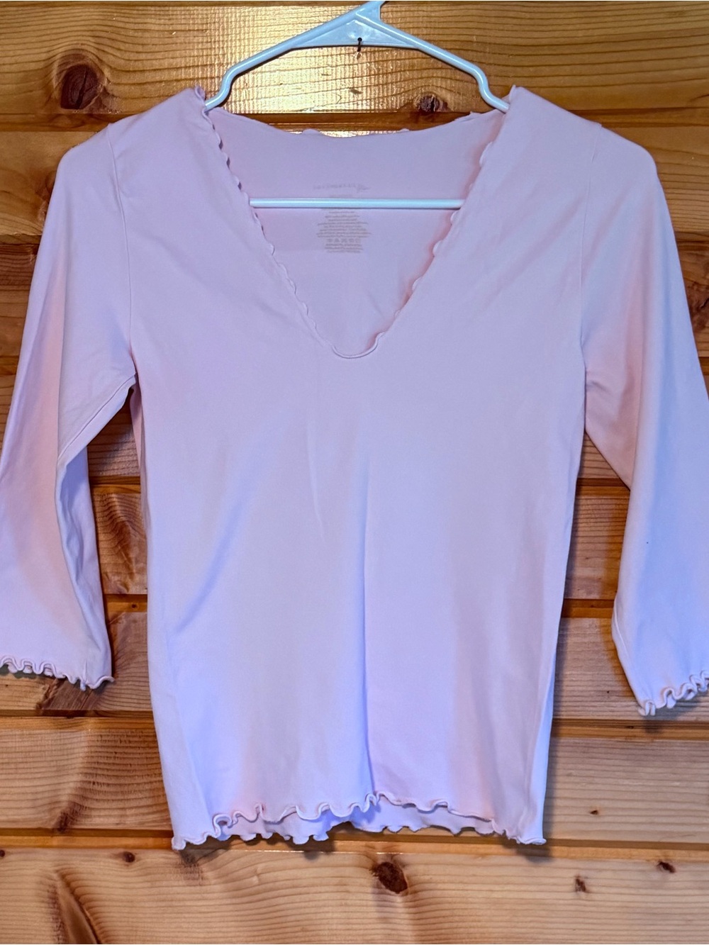 Light Pink V-Neck Long Sleeve Ruffle Trim Top